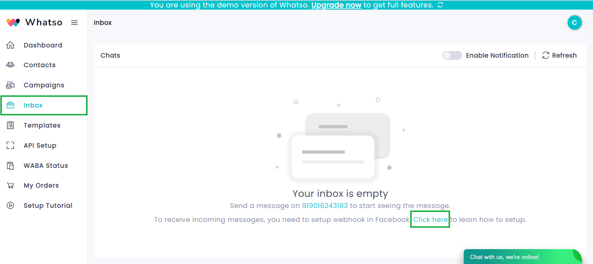 How to use inbox in Official WhatsApp API